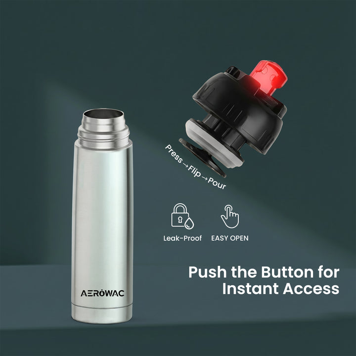 Aqua Double Wall Vacuum Insulated Stainless Steel Bottle | Hot &amp; Cold 24 Hours | Leak-Proof | BPA-Free