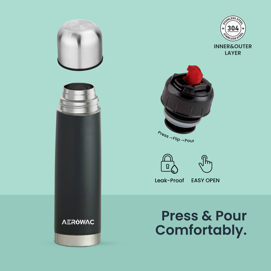 Aqua Double Wall Vacuum Insulated Stainless Steel Bottle | Hot &amp; Cold 24 Hours | Leak-Proof | BPA-Free