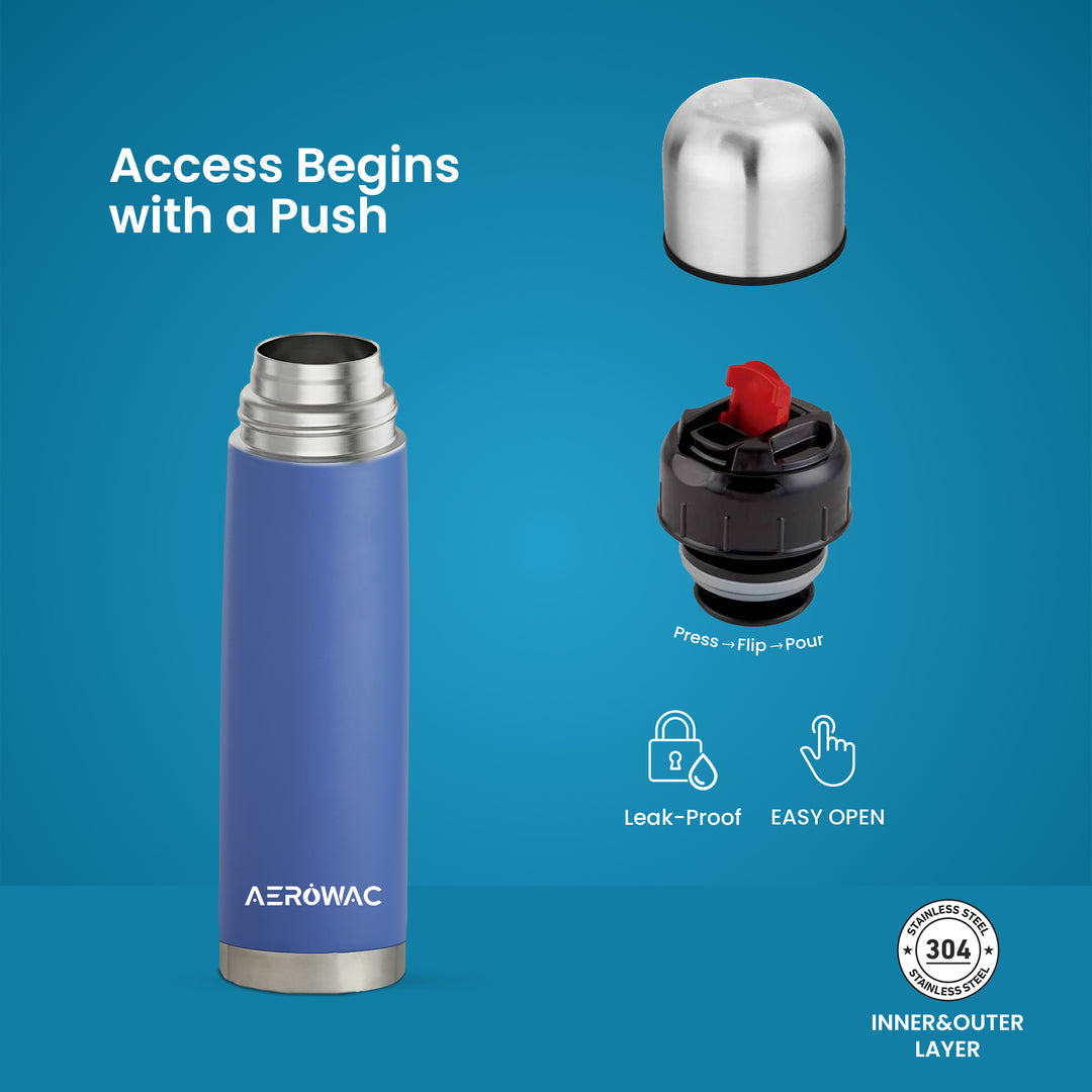 Aqua Double Wall Vacuum Insulated Stainless Steel Bottle | Hot &amp; Cold 24 Hours | Leak-Proof | BPA-Free