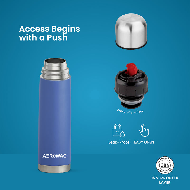 Aqua Double Wall Vacuum Insulated Stainless Steel Bottle | Hot &amp; Cold 24 Hours | Leak-Proof | BPA-Free