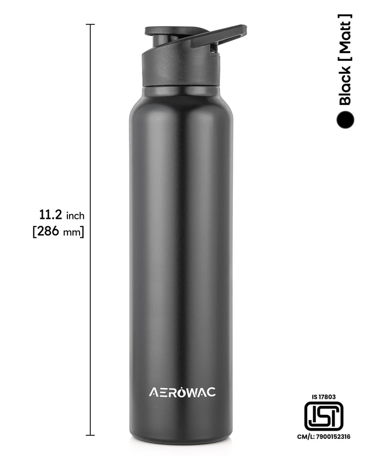 Aerowac Nubo Alpha Stainless Steel | Black Addition | 1000 ml | BPA Free | Leak Proof | Premium Finish