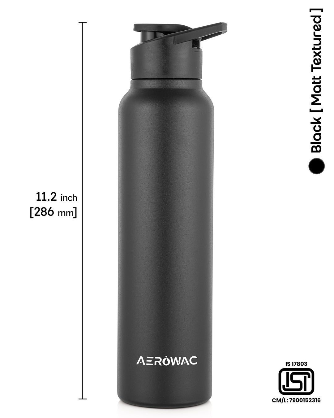 Aerowac Nubo Alpha Stainless Steel | Black Addition | 1000 ml | BPA Free | Leak Proof | Premium Finish