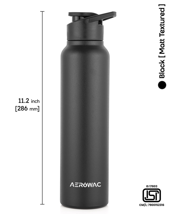 Aerowac Nubo Alpha Stainless Steel | Black Addition | 1000 ml | BPA Free | Leak Proof | Premium Finish