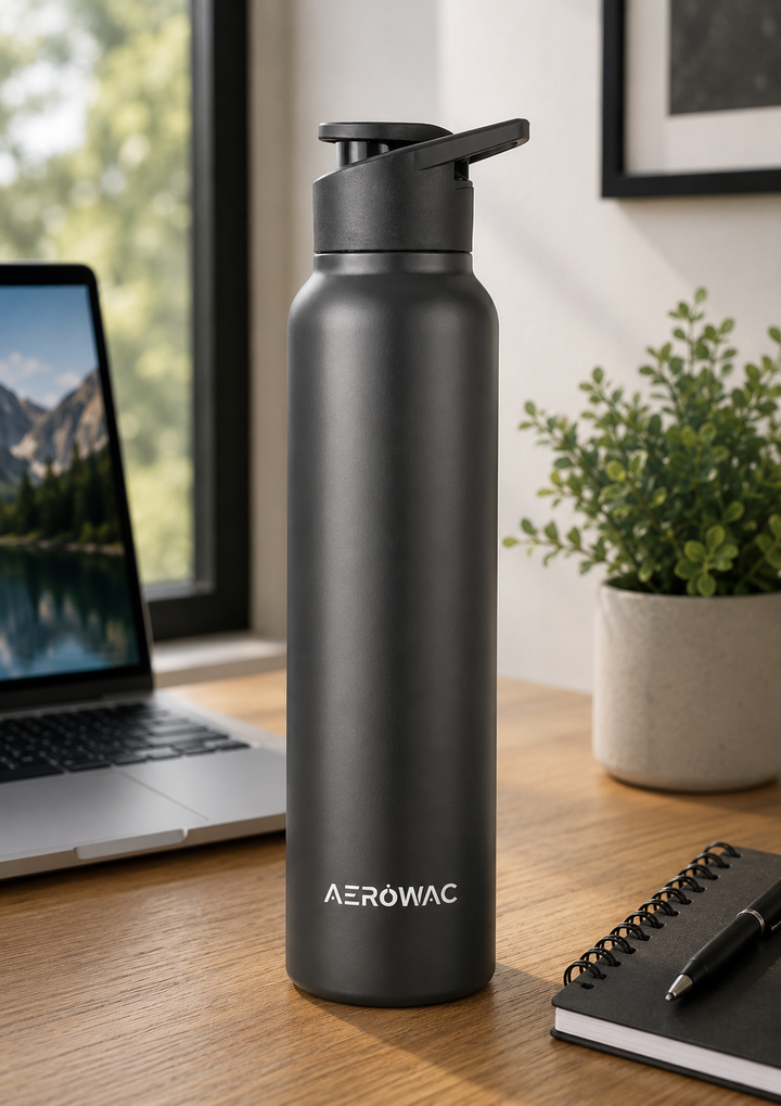 Aerowac Nubo Alpha Stainless Steel | Black Addition | 1000 ml | BPA Free | Leak Proof | Premium Finish