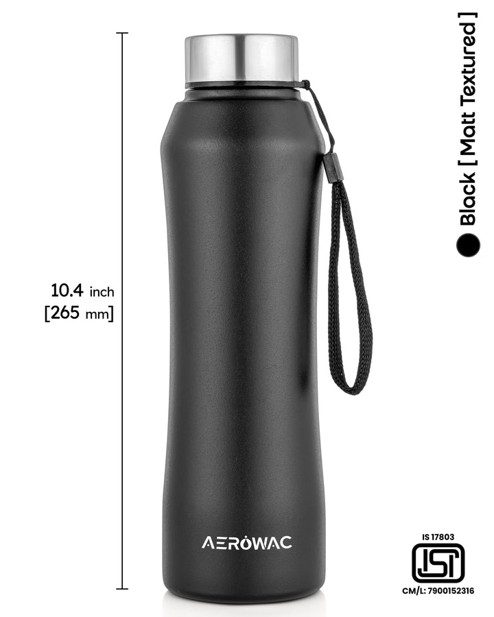 Aerowac Mist Black Stainless Steel Water Bottle | 1000 ml | BPA Free | Leak Proof | Premium Finish