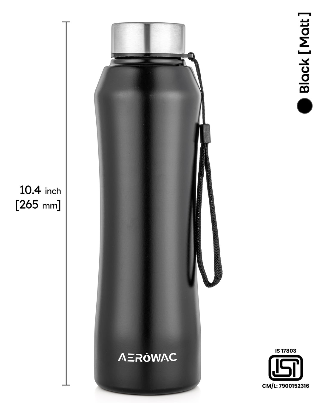 Aerowac Mist Black Stainless Steel Water Bottle | 1000 ml | BPA Free | Leak Proof | Premium Finish