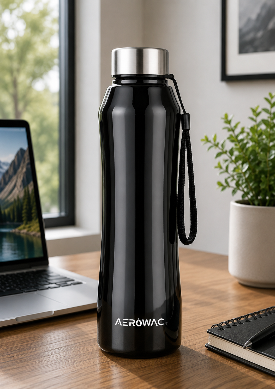 Aerowac Mist Black Stainless Steel Water Bottle | 1000 ml | BPA Free | Leak Proof | Premium Finish