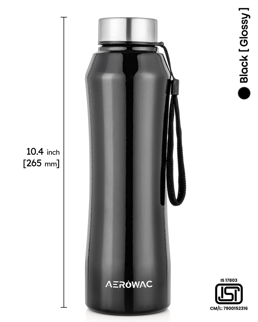 Aerowac Mist Black Stainless Steel Water Bottle | 1000 ml | BPA Free | Leak Proof | Premium Finish