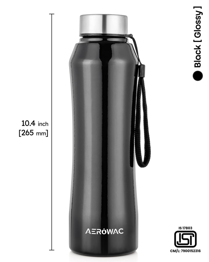 Aerowac Mist Black Stainless Steel Water Bottle | 1000 ml | BPA Free | Leak Proof | Premium Finish