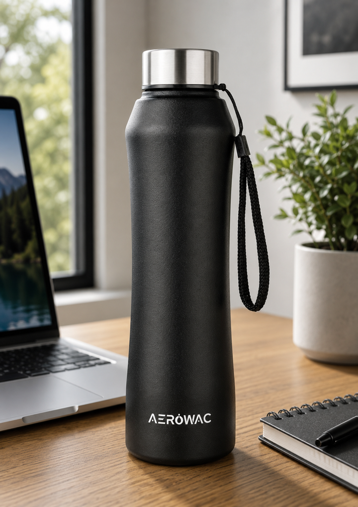 Aerowac Mist Black Stainless Steel Water Bottle | 1000 ml | BPA Free | Leak Proof | Premium Finish
