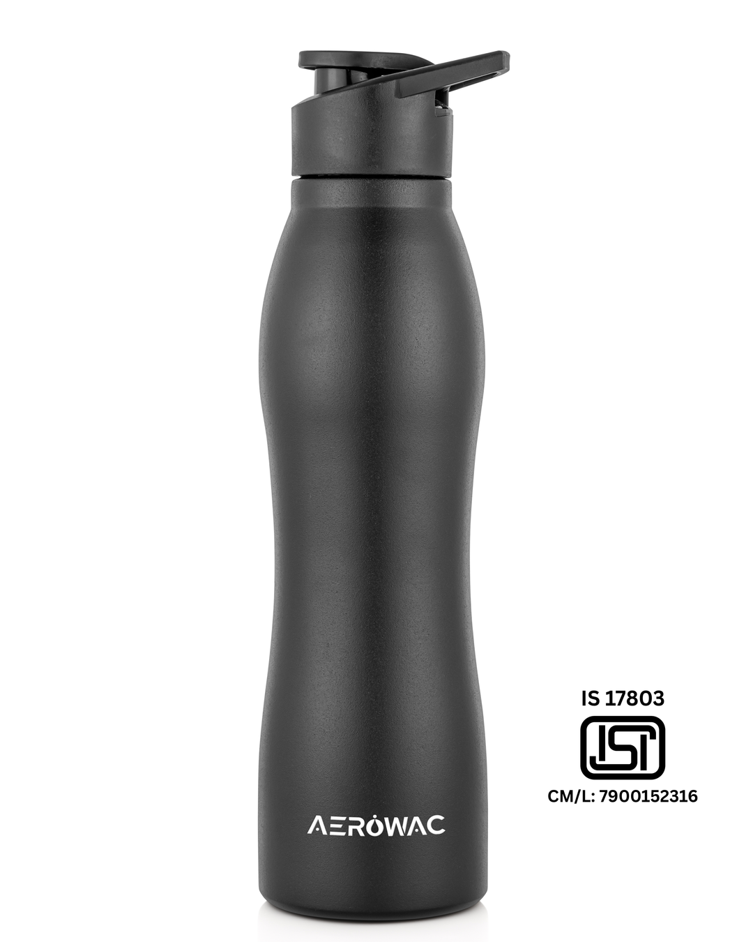 Aerowac Silva Black Stainless Steel Water Bottle | 1000 ml | BPA Free | Leak Proof | Premium Black Finish | Sports Cap