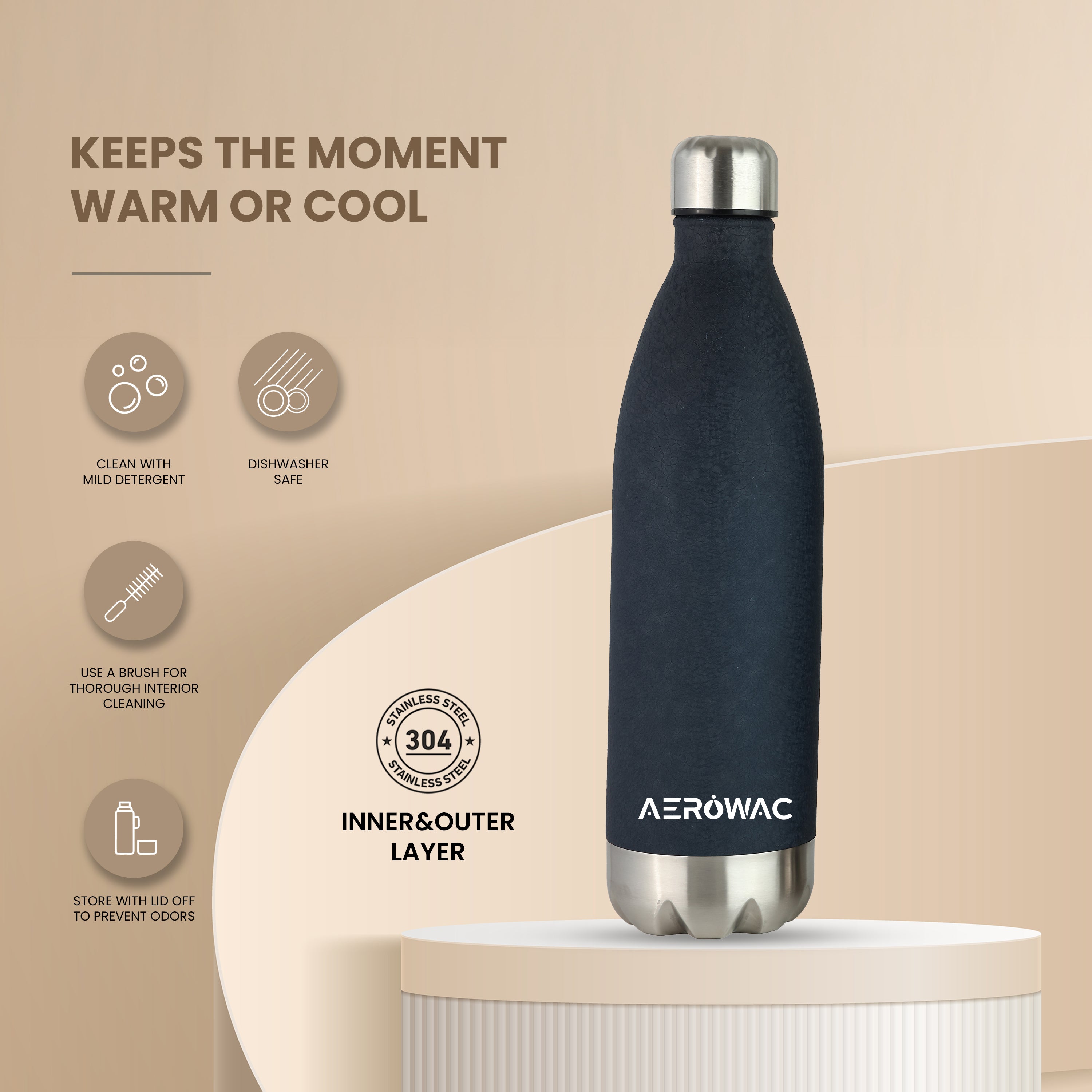 Aerowac Viva Double Wall Vacuum Insulated Stainless Steel Bottle | Hot & Cold 24 Hours | Leak-Proof | BPA - Free