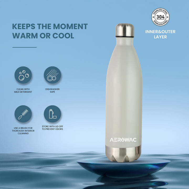 Aerowac Viva Double Wall Vacuum Insulated Stainless Steel Bottle | Hot &amp; Cold 24 Hours | Leak-Proof | BPA - Free