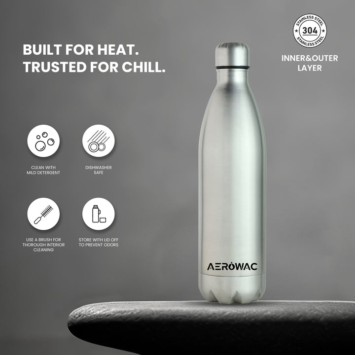 Aerowac Viva Double Wall Vacuum Insulated Stainless Steel Bottle | Hot &amp; Cold 24 Hours | Leak-Proof | BPA - Free