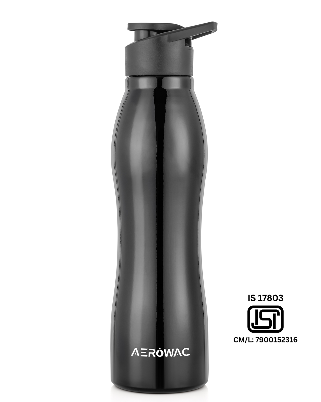 Aerowac Silva Black Stainless Steel Water Bottle | 1000 ml | BPA Free | Leak Proof | Premium Black Finish | Sports Cap