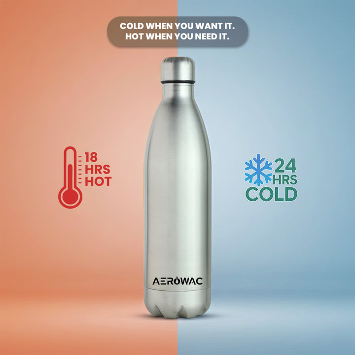 Aerowac Viva Double Wall Vacuum Insulated Stainless Steel Bottle | Hot &amp; Cold 24 Hours | Leak-Proof | BPA - Free