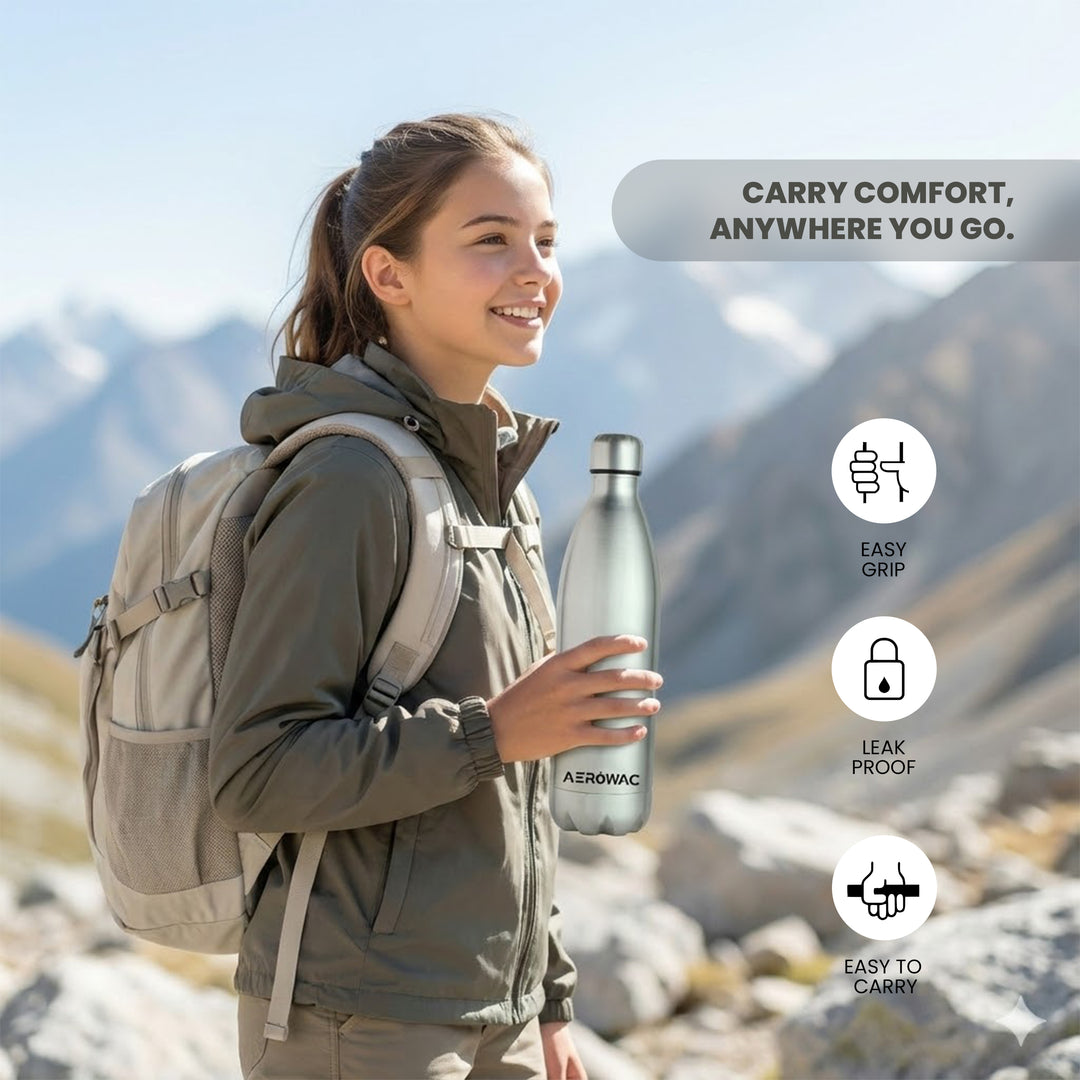 Aerowac Viva Double Wall Vacuum Insulated Stainless Steel Bottle | Hot &amp; Cold 24 Hours | Leak-Proof | BPA - Free