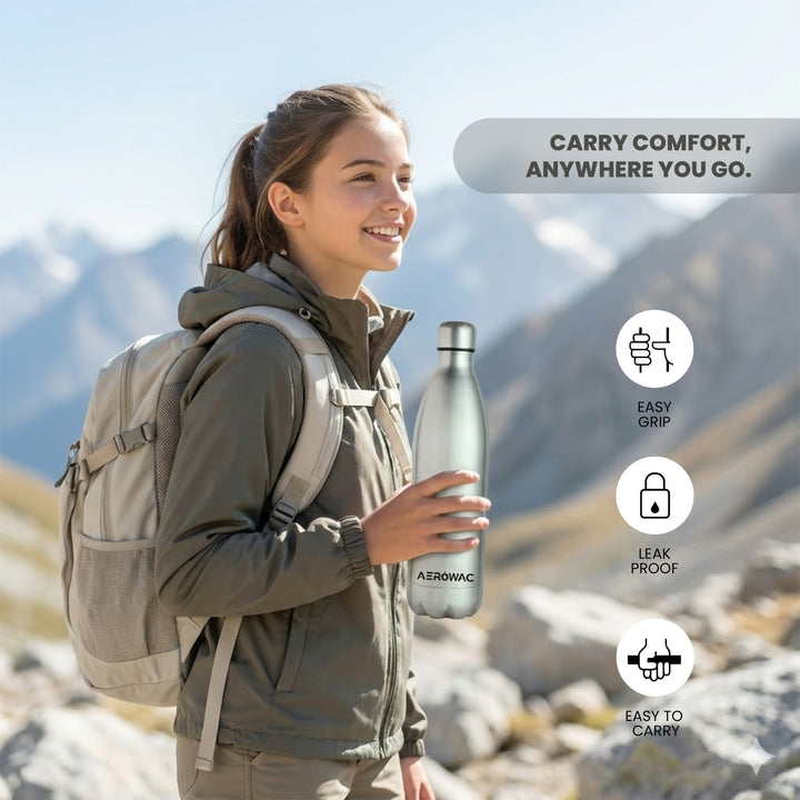 Aerowac Viva Double Wall Vacuum Insulated Stainless Steel Bottle | Hot &amp; Cold 24 Hours | Leak-Proof | BPA - Free