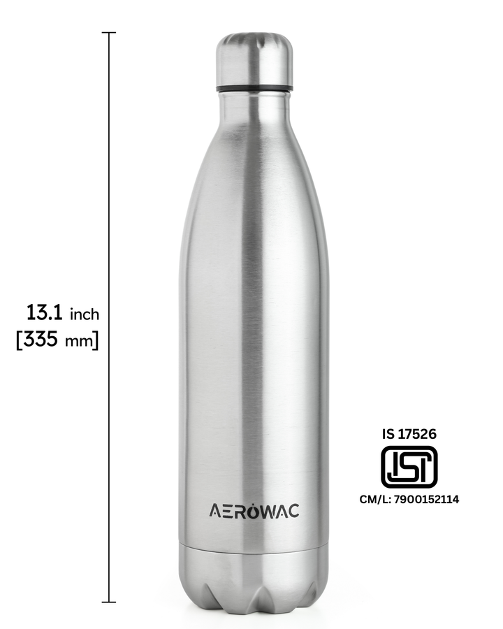 Aerowac Viva Double Wall Vacuum Insulated Stainless Steel Bottle | Hot &amp; Cold 24 Hours | Leak-Proof | BPA - Free