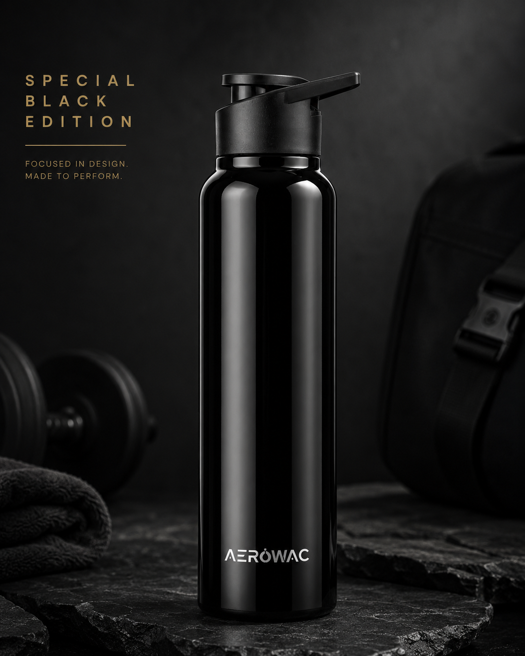 Aerowac Nubo Alpha Stainless Steel | Black Addition | 1000 ml | BPA Free | Leak Proof | Premium Finish