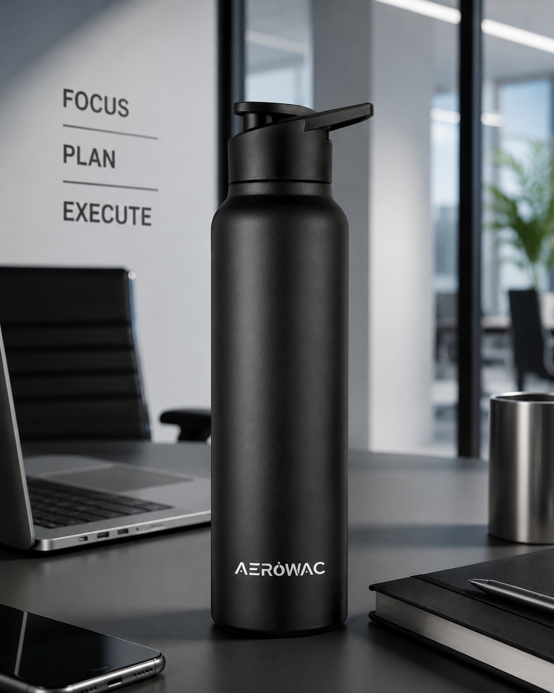 Aerowac Nubo Alpha Stainless Steel | Black Addition | 1000 ml | BPA Free | Leak Proof | Premium Finish