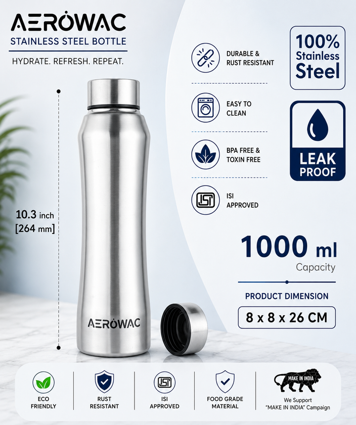 Mist Single Wall Stainless Steel Bottle | Lightweight &amp; Durable | BPA-Free | 1000ml