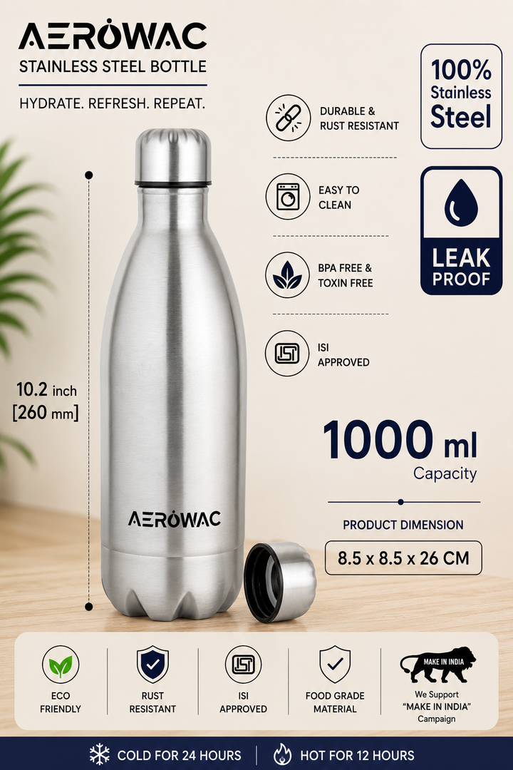 Hydro Single Wall Stainless Steel Bottle | Lightweight &amp; Durable | BPA-Free | 1000ml