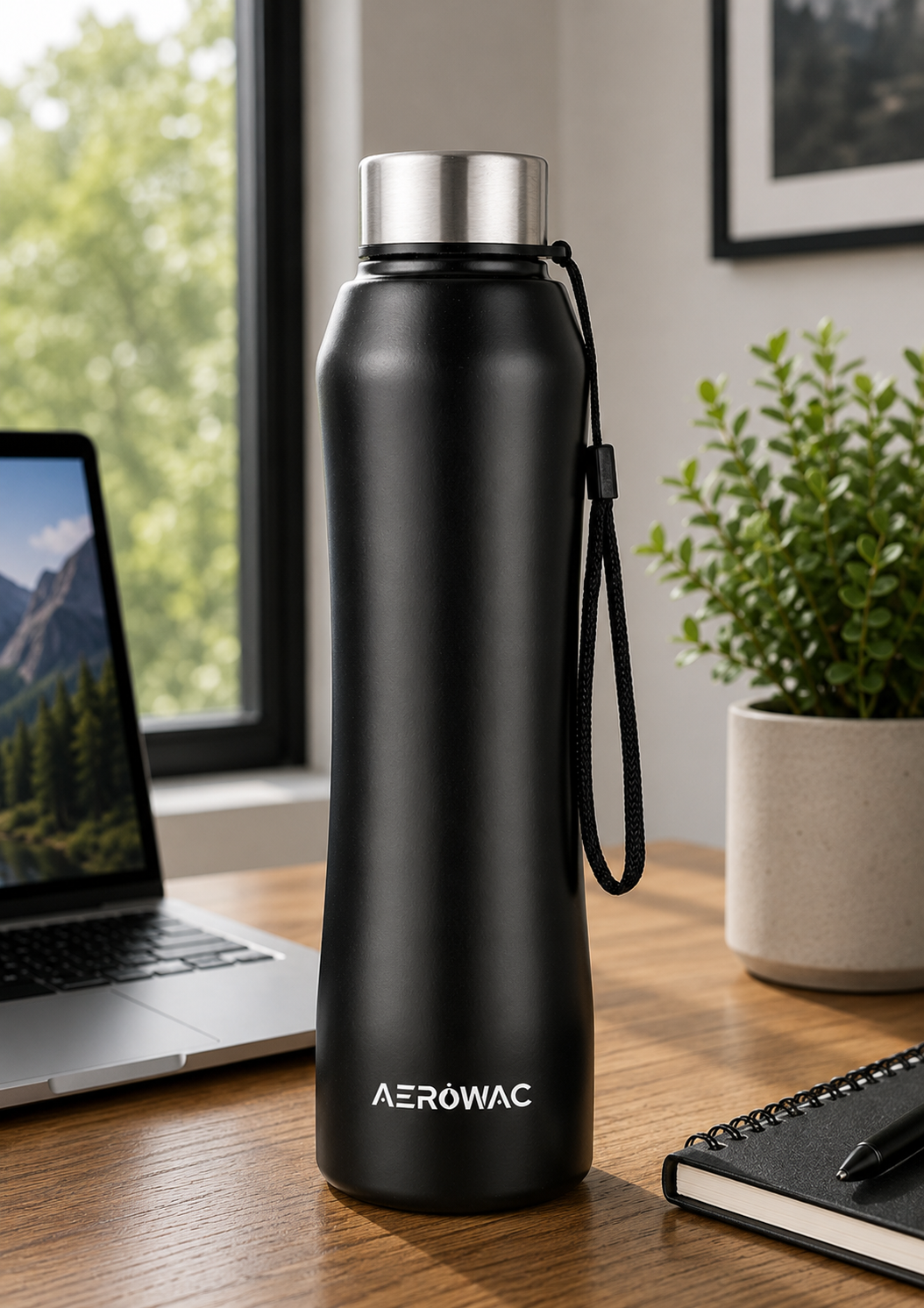 Aerowac Mist Black Stainless Steel Water Bottle | 1000 ml | BPA Free | Leak Proof | Premium Finish