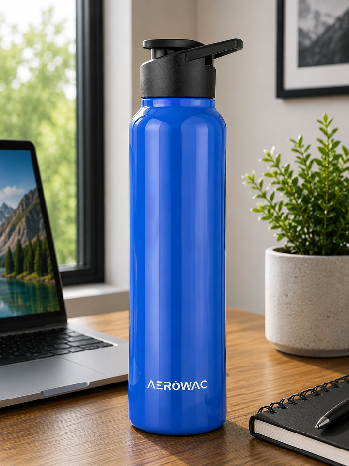 Aerowac Nubo Alpha Stainless Steel Water Bottle | 1000 ml | BPA Free | Leak Proof | Premium Glossy Finish | Sports Cap