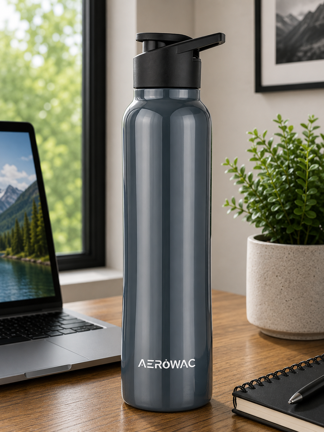 Aerowac Nubo Alpha Stainless Steel Water Bottle | 1000 ml | BPA Free | Leak Proof | Premium Glossy Finish | Sports Cap